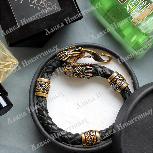 Кожаный браслет драконы